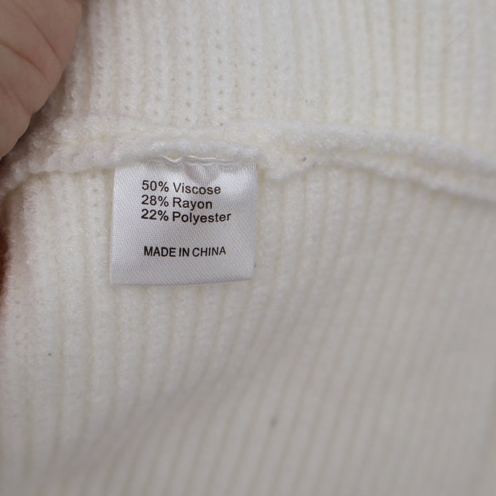 ZESICA Womens Off White Ribbed Knit Collared V-Neck Pullover Sweater Size L