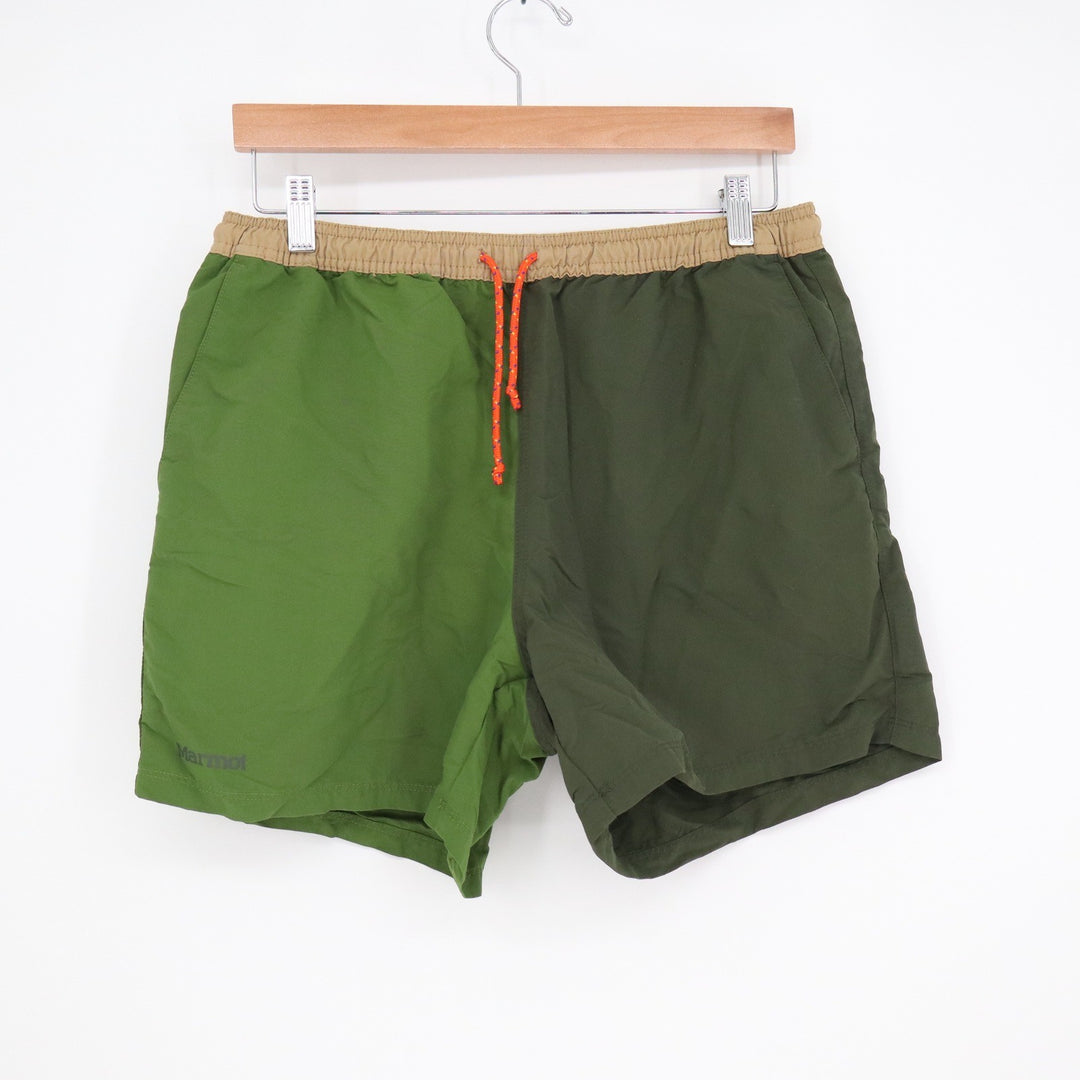 Marmot Mens Green Colorblock Hiking Shorts Size Medium Elastic Waist Activewear