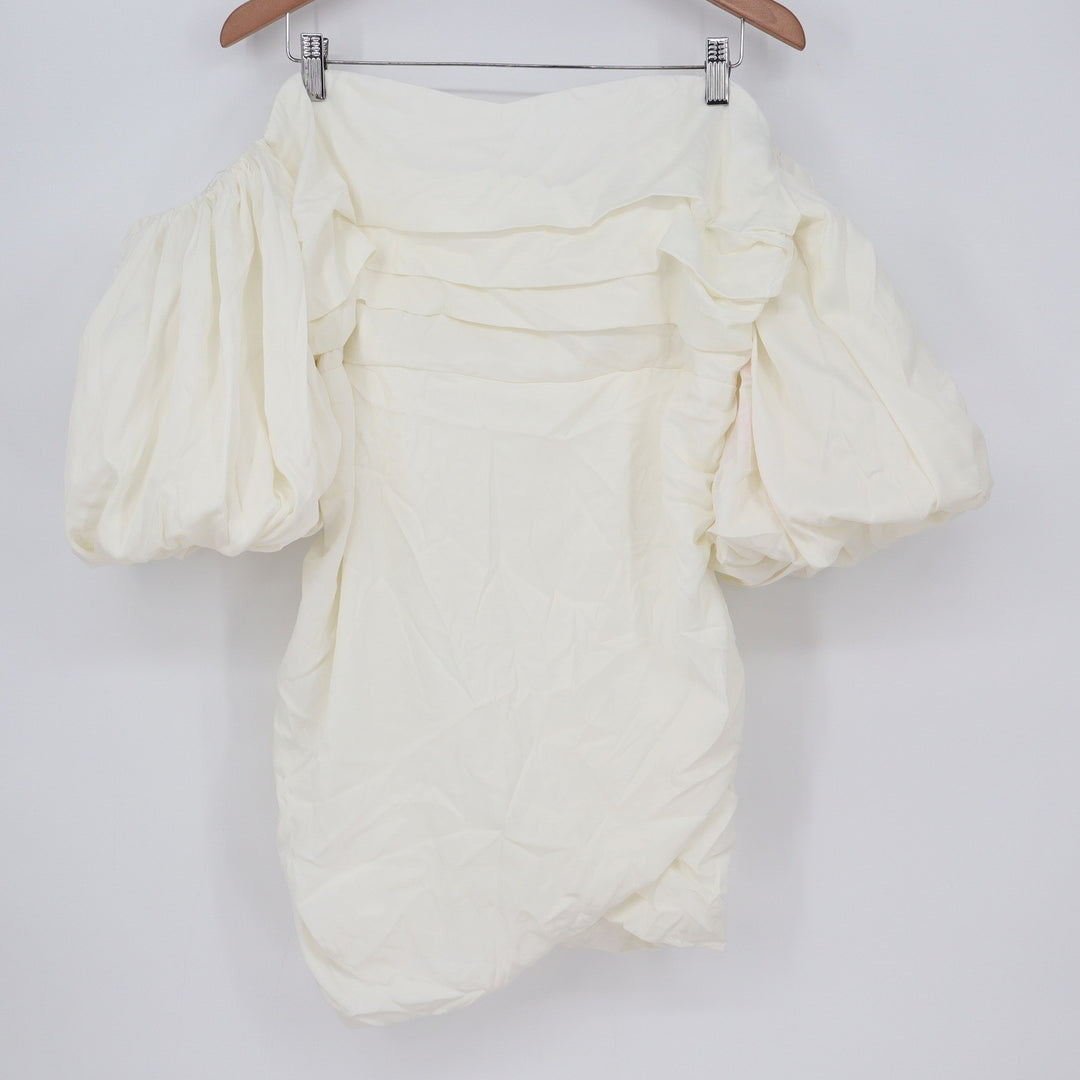 Showpo Betty Mini Dress Off Shoulder Puff Sleeve Gathered White Size 16