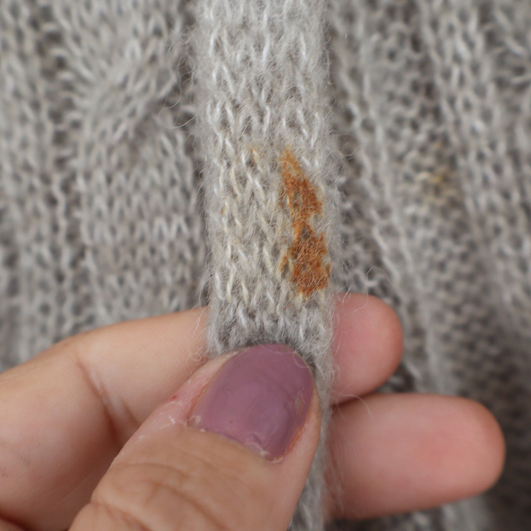 Prana Womens Oatmeal Beige Cable Knit Wool Blend Fringe Cardigan Sweater Size L