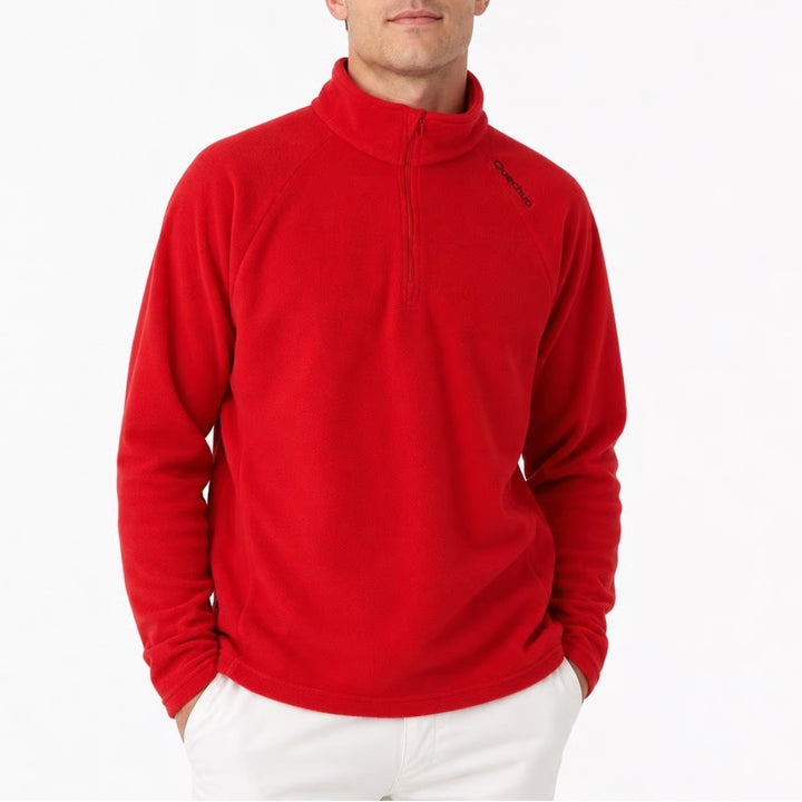 Quechua Mens Red Quarter Zip Fleece Pullover Mock Neck Hiking Sweater Size M