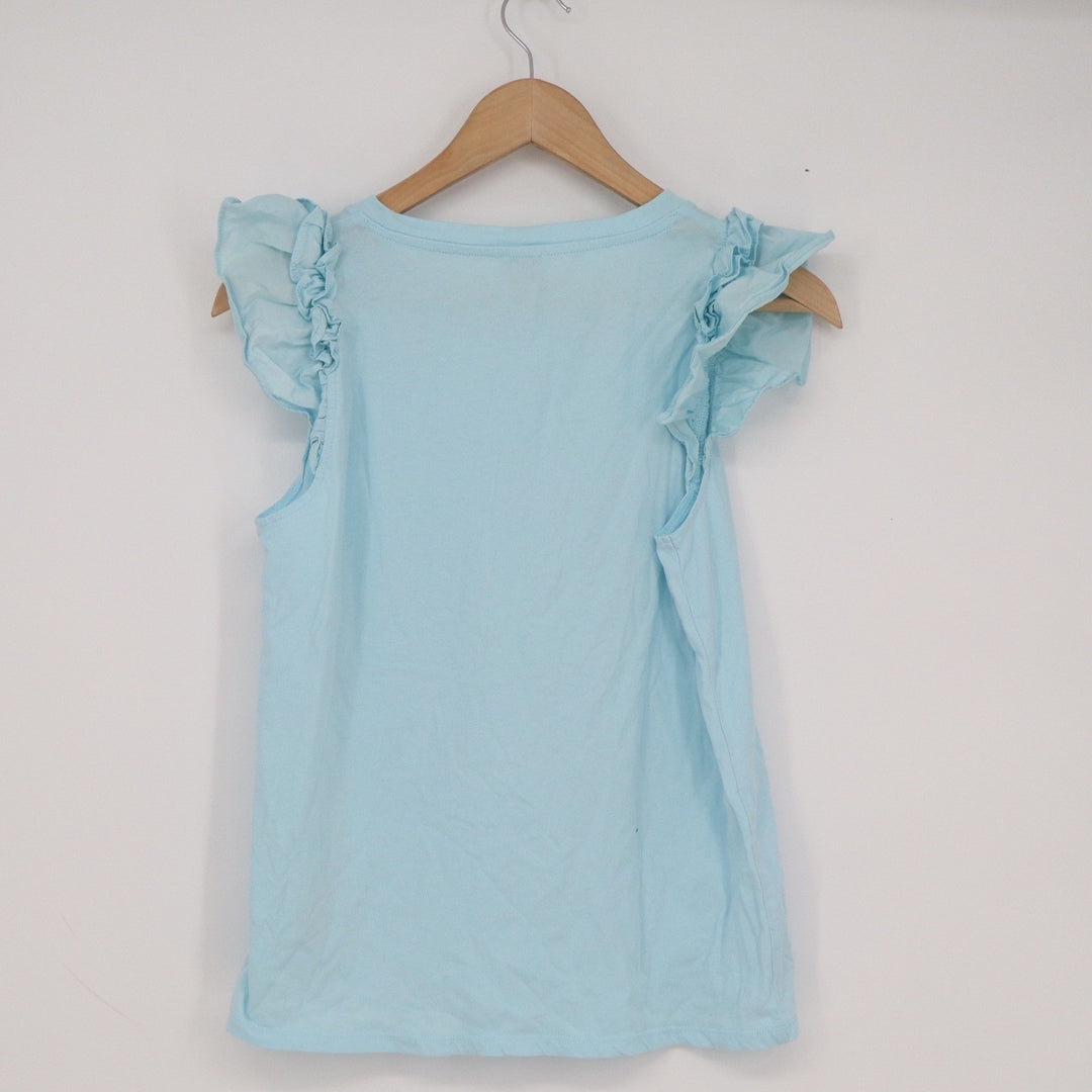 J.Crew Womens Light Blue Cotton Ruffle Cap Sleeve T-Shirt Size S