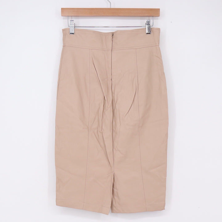 Forever 21 Skirt Womens M Pencil Beige Faux Leather Gold Button Good