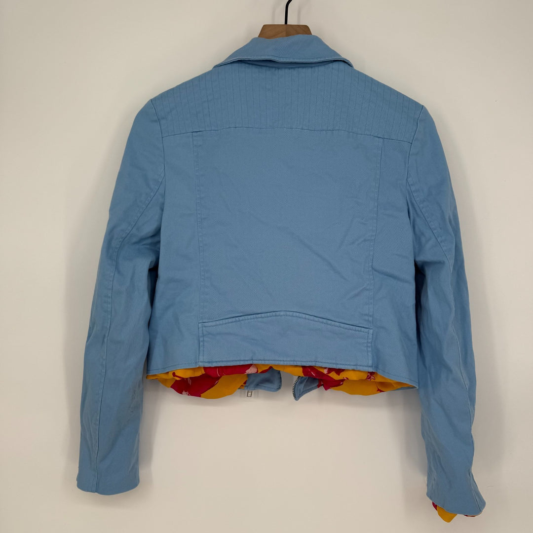 Color Me Courtney Dennis Biker Jacket Womens 12 Blue Cotton Asymmetrical Zip