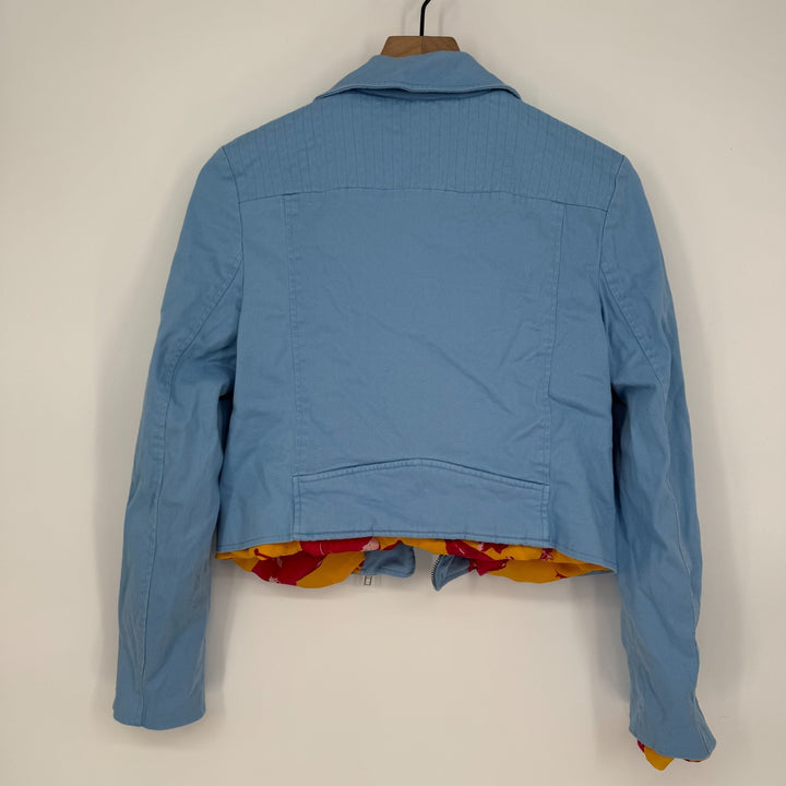 Color Me Courtney Dennis Biker Jacket Womens 12 Blue Cotton Asymmetrical Zip
