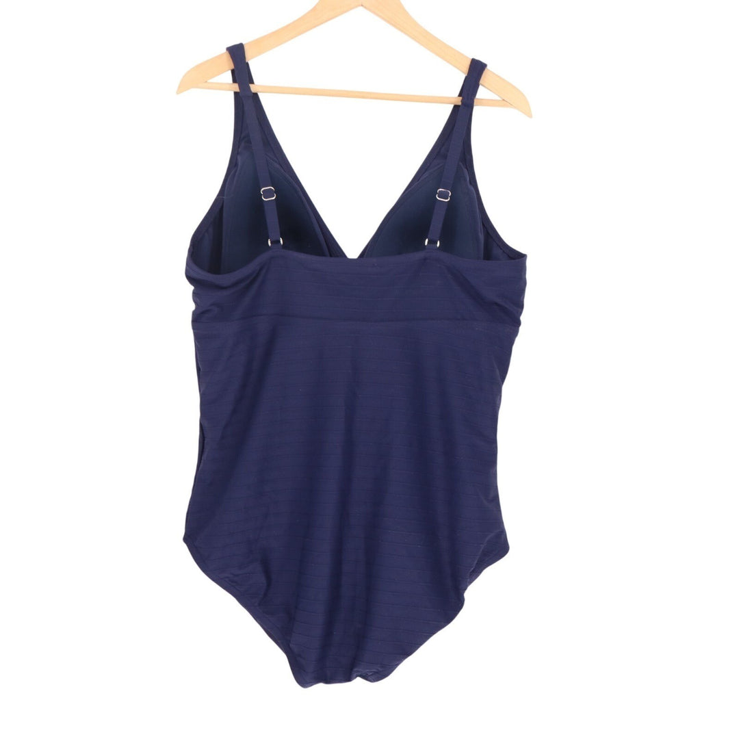 Lands' End One Piece Swimsuit Womens XL (18) Navy Ribbed V Neck Adjustable Strap