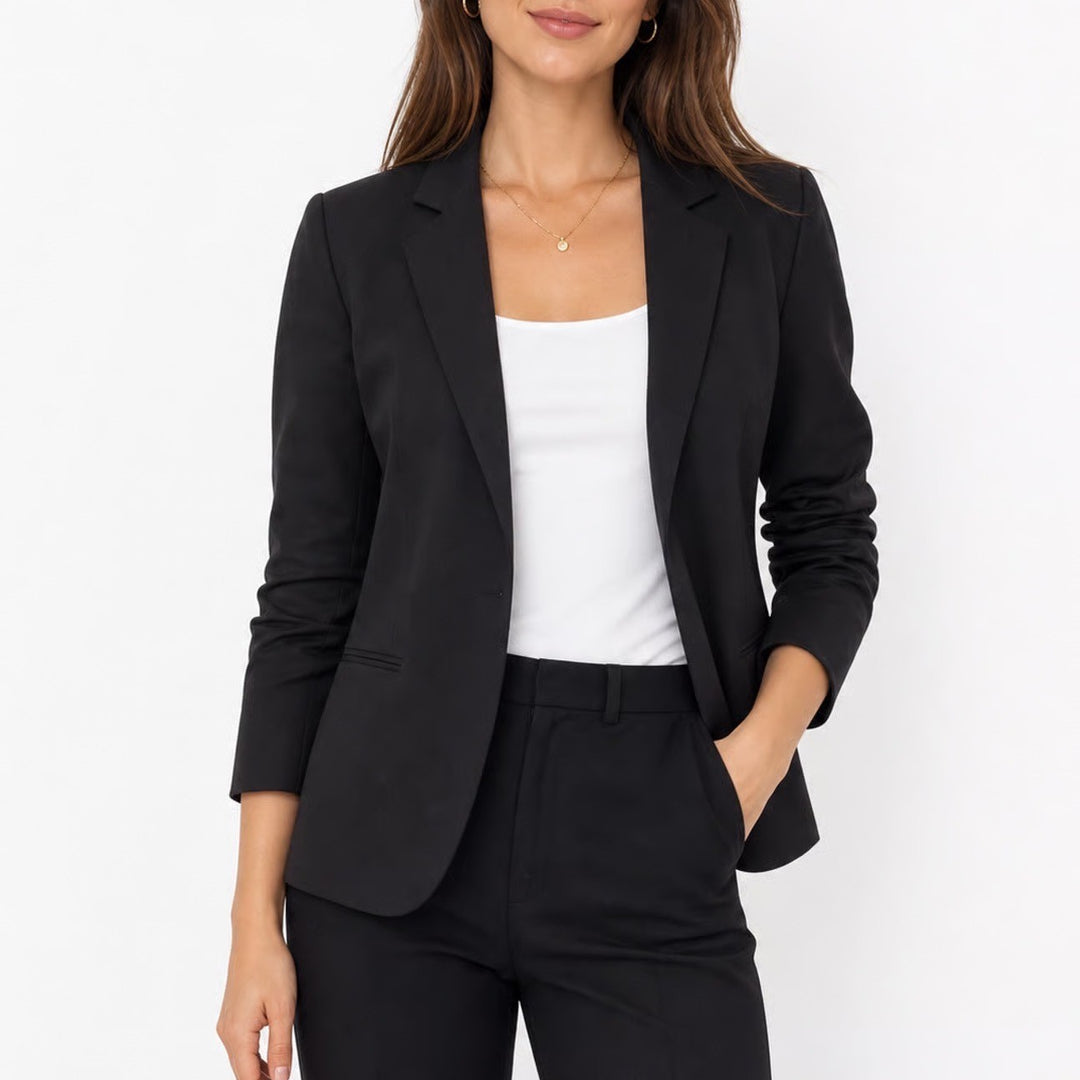 Bar III Blazer Womens Small MJW-216 Black Ruched 3/4 Sleeve Open Front Excellent