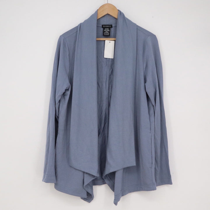 Max & Mia Womens Large Light Denim Blue Modal Draped Open Front Cardigan