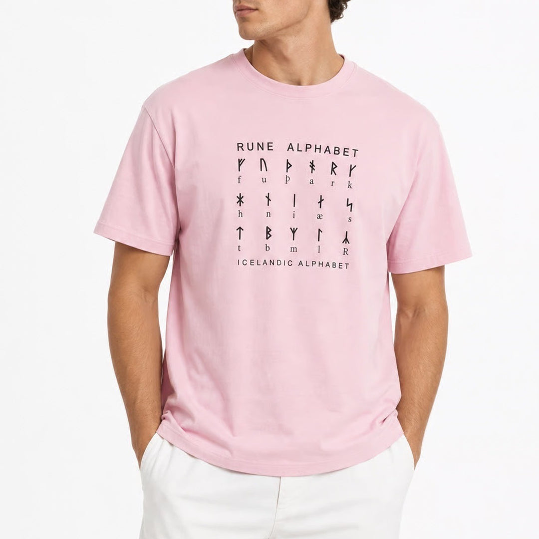 Gildan Heavy Cotton Rune Alphabet Icelandic Graphic T-Shirt Pink Medium