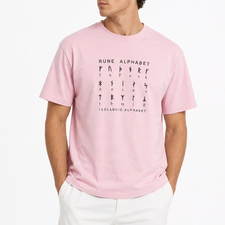 Gildan Heavy Cotton Rune Alphabet Icelandic Graphic T-Shirt Pink Medium