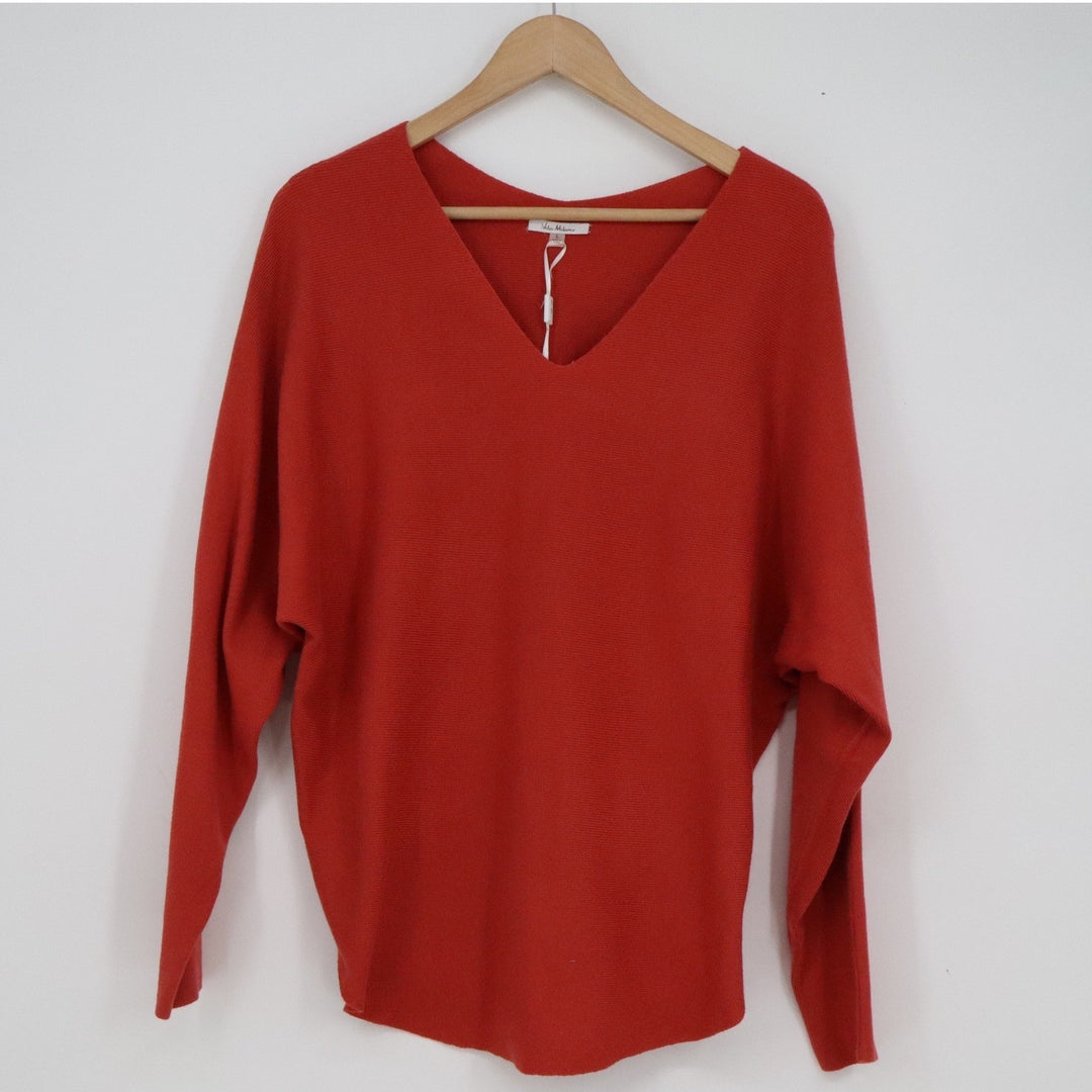 Vila Milano Smoked Paprika V-Neck Ribbed Dolman Sleeve Knit Sweater Large