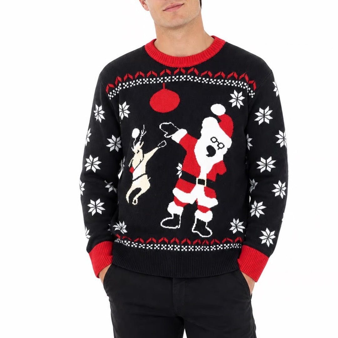 Dabbing Santa Reindeer Ugly Christmas Sweater Black Red White Mens Medium