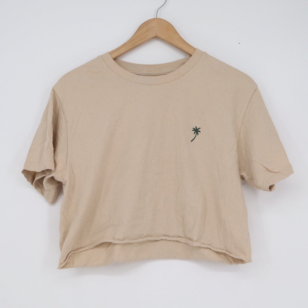 JACS Seas The Day El Nido Palawan Tan Cropped Graphic T-Shirt Palm Tree Medium