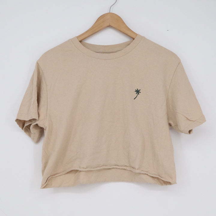 JACS Seas The Day El Nido Palawan Tan Cropped Graphic T-Shirt Palm Tree Medium