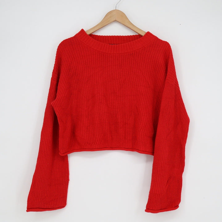 Wild Fable Womens Red Cropped Shaker Knit Crew Neck Sweater Size L