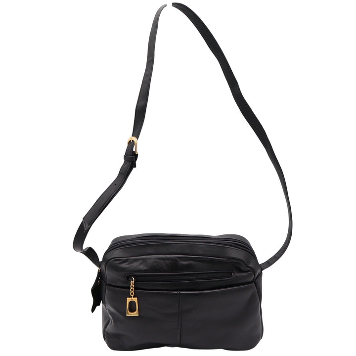 Unbranded Crossbody Bag Womens Medium Black Leather Multi-Zip Gold Trim Good