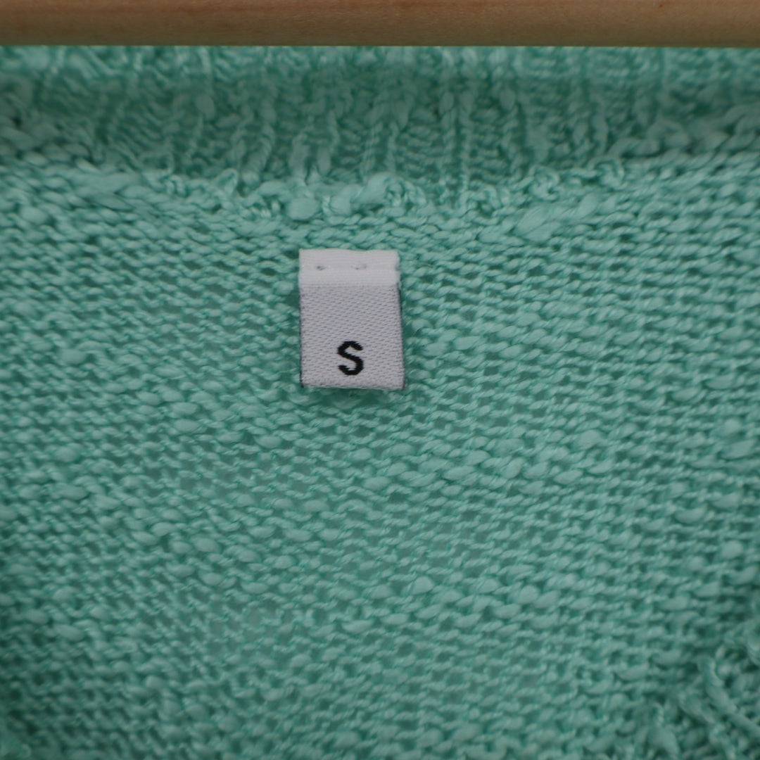 Fashion Sweater Womens S Mint Green Argyle Print Open Knit Side Slit Crew Neck