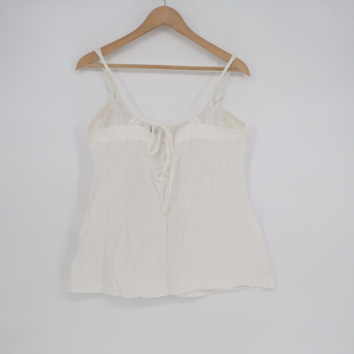 Hang Ten Tank Top Womens L White Cotton Lace Detail Button Front Spaghetti Strap