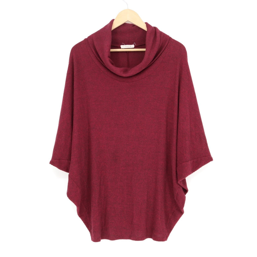 Natural Life Poncho Sweater Womens Medium Red Stretch Knit Cowl Neck Pullover