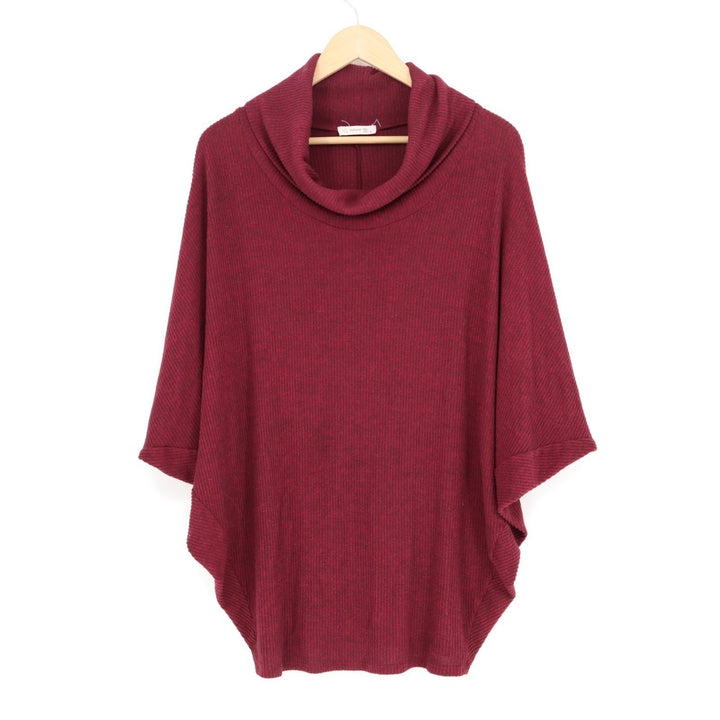 Natural Life Poncho Sweater Womens Medium Red Stretch Knit Cowl Neck Pullover