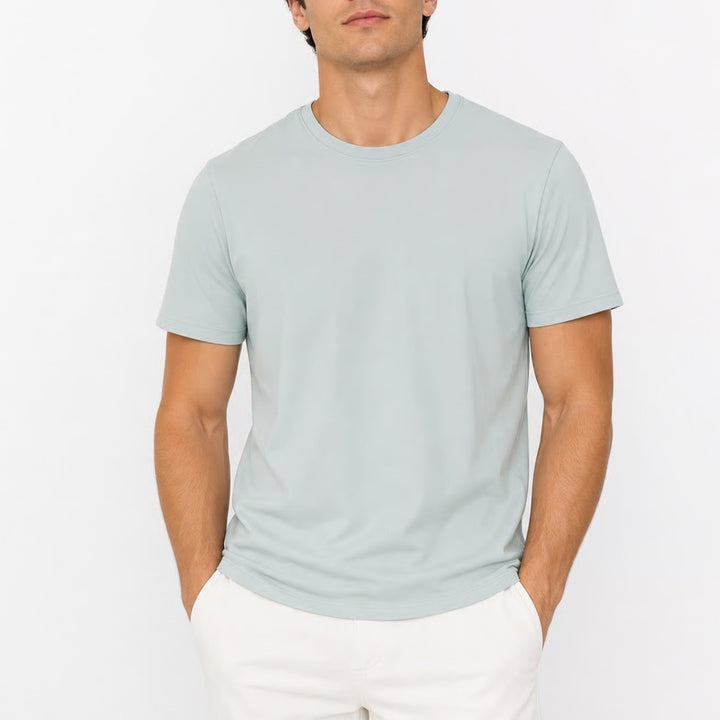 Uniqlo UT Graphic Tee Light Blue Mint Green Crew Neck Short Sleeve Shirt Size M