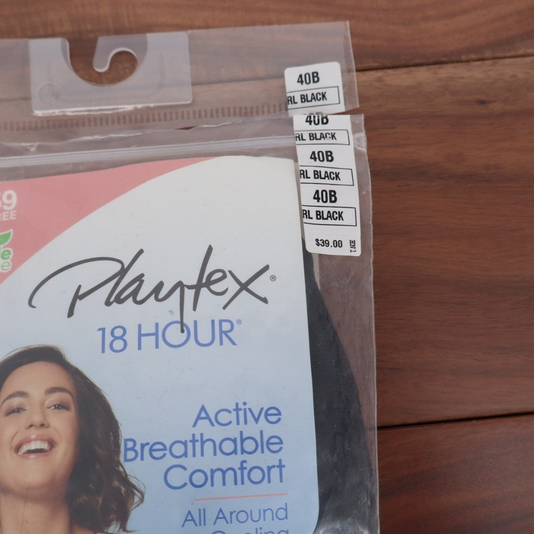 Playtex 18 Hour Active Bra Womens 40B Black Stretch Shoulder Comfort Wireless
