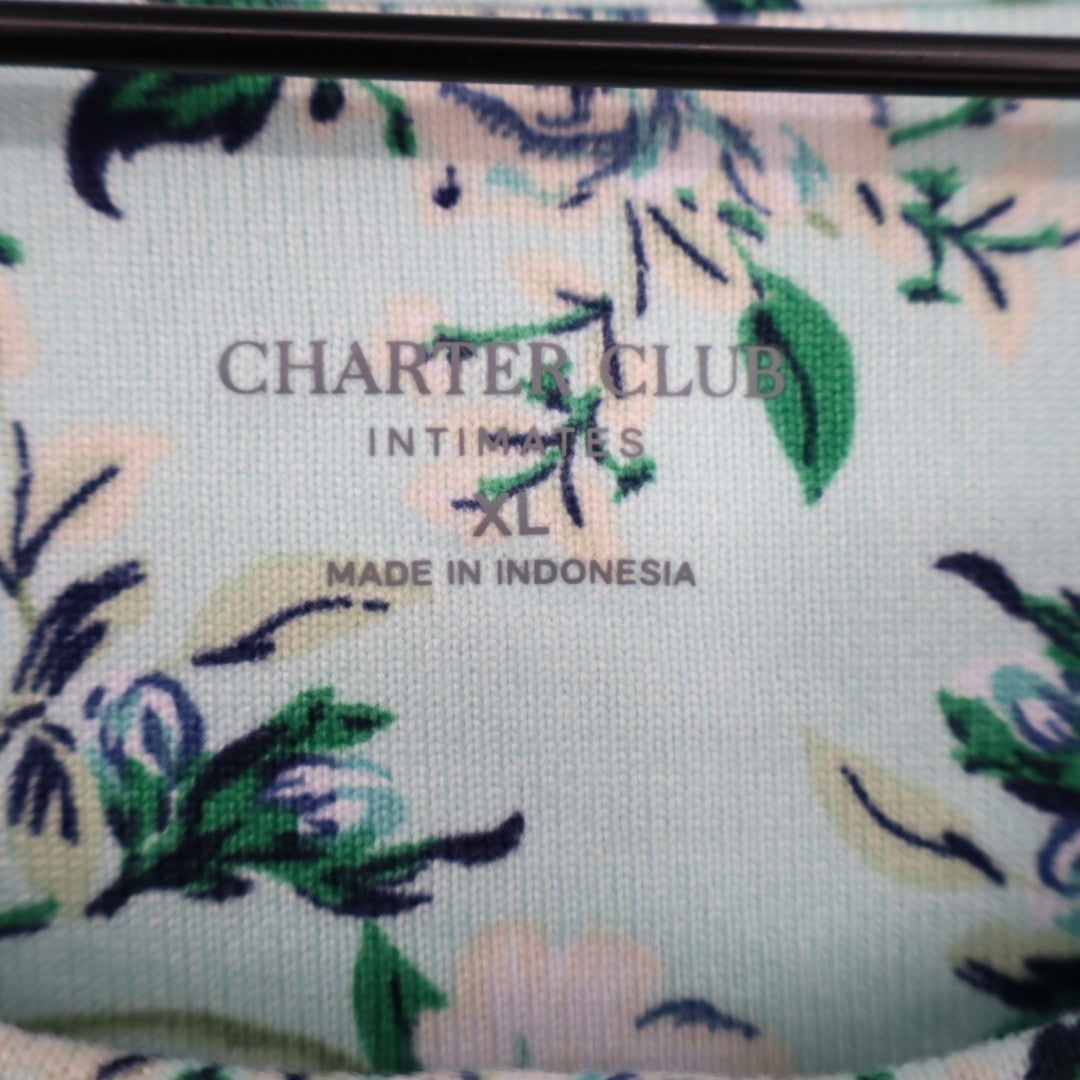 Charter Club Intimates 2-PC Pajamas Set Womens XL Blue Floral Stretch Straight