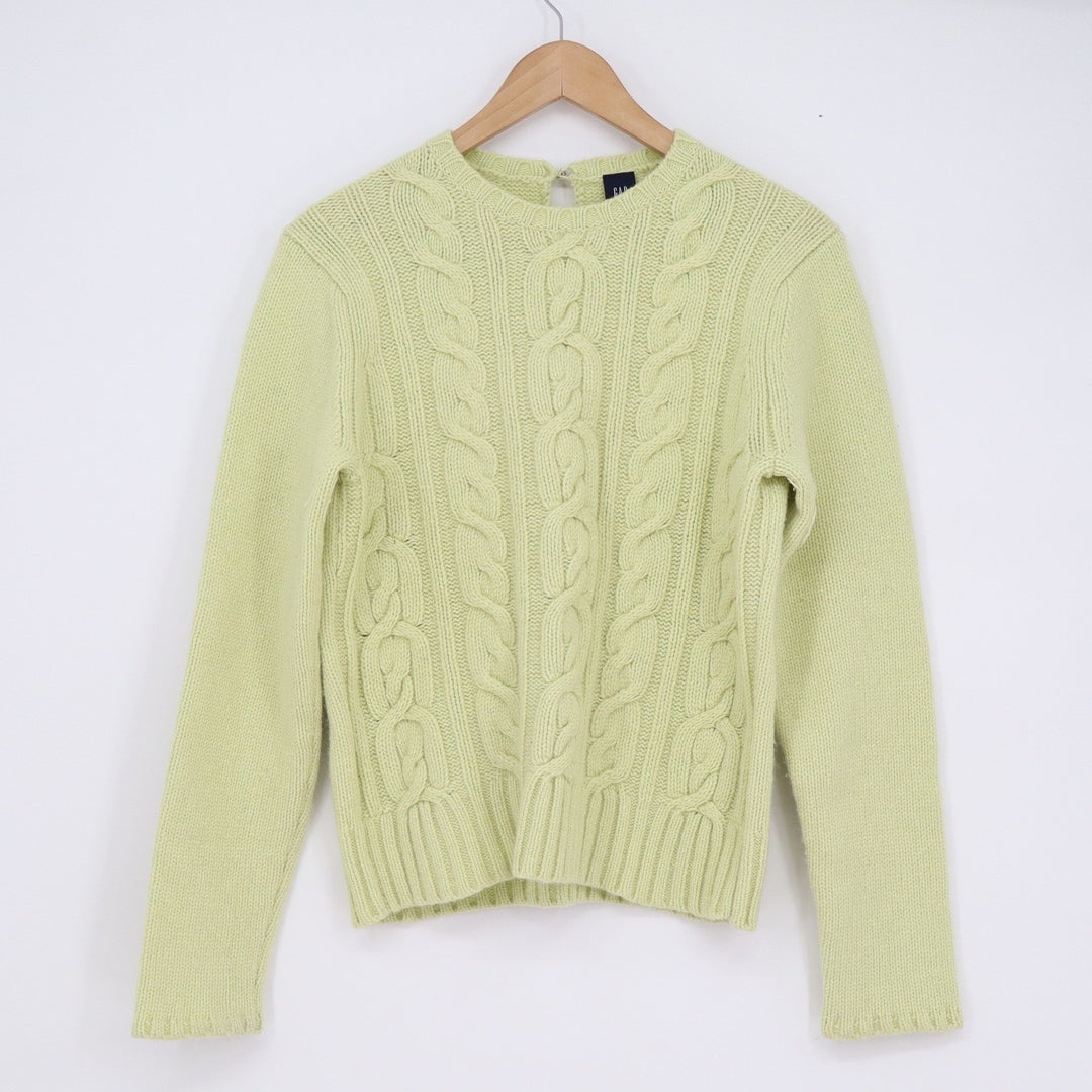 GAP Womens Lime Green Wool Angora Cashmere Cable Knit Sweater Keyhole Back L