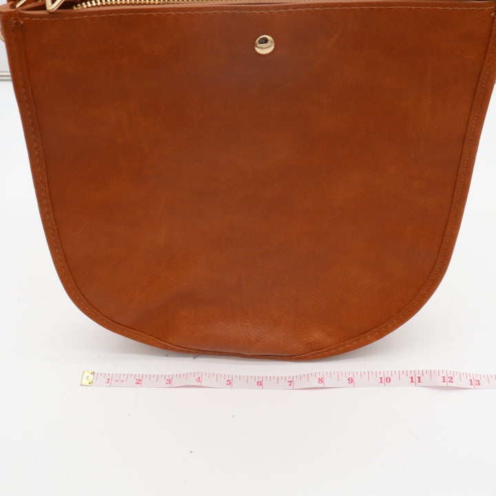 Ahdorned Double-Entry U-Shaped Womens Handbag Brown Shoulder Bag with Pouch