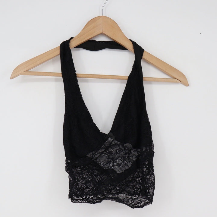 Unbranded Halter Top Womens N/A Lace Cropped Black Floral Sheer Excellent