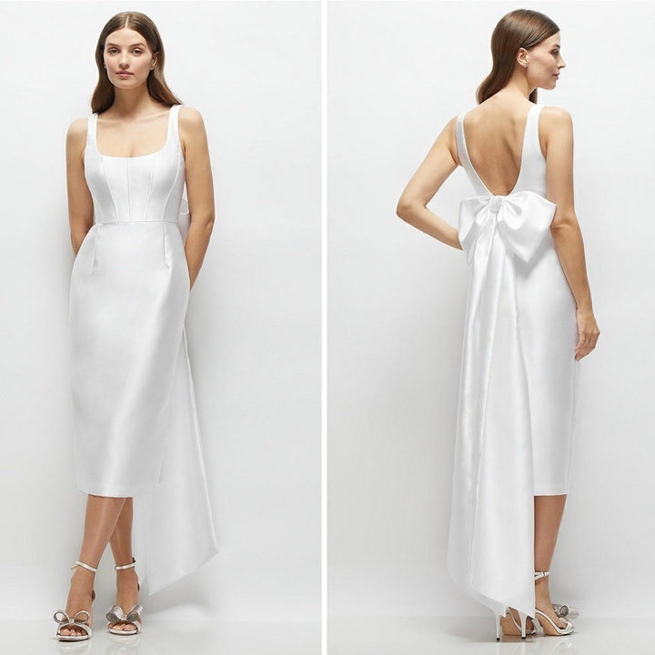 Alfred Dunner Scoop Neck Corset Satin Midi Dress With Floor-Length Bow Tails