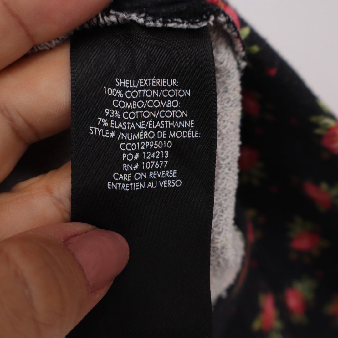 Alice + Olivia Floral Rose Half Zip Hoodie Sweatshirt Black Large