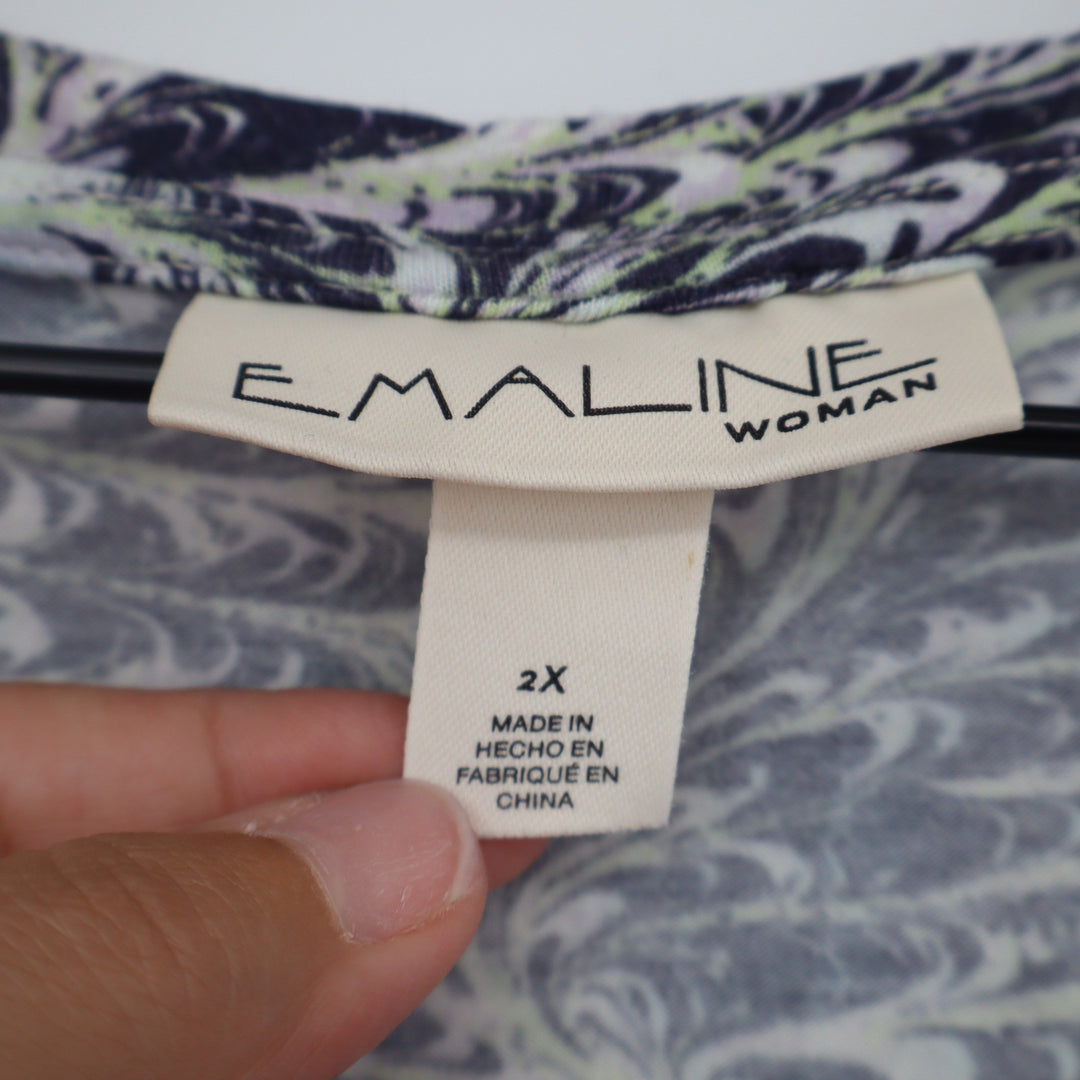 Emaline Top Womens 2X Marbled Swirl Print Purple Black Cap Sleeve Excellent