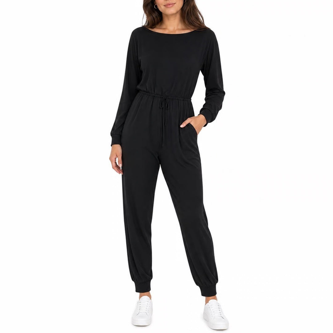 SHEIN Black Long Sleeve Drawstring Elastic Waist Jumper Jumpsuit Size M