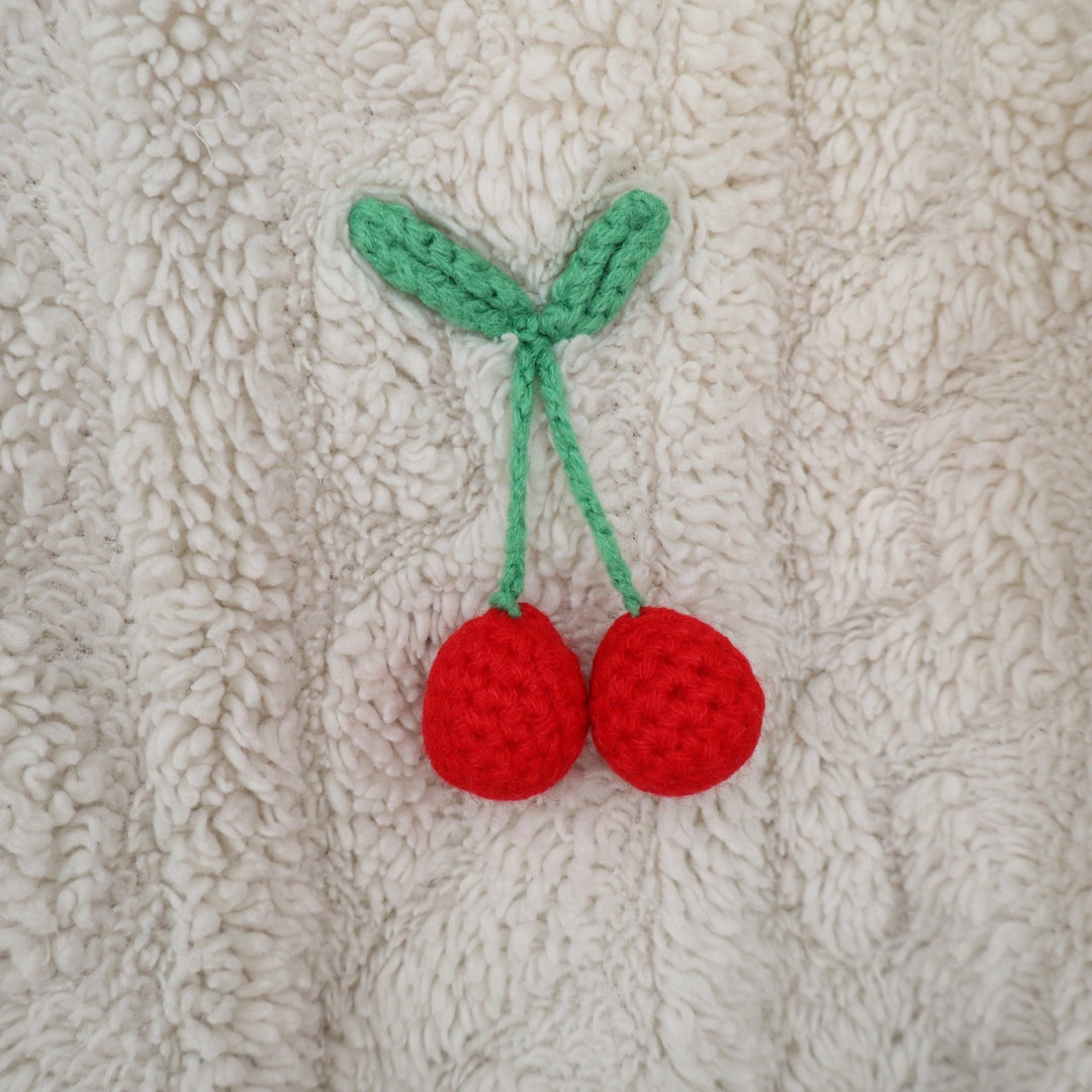 Unbranded Sherpa Fleece Cherry Cardigan Cream 3D Crochet Fruit Applique Jacket