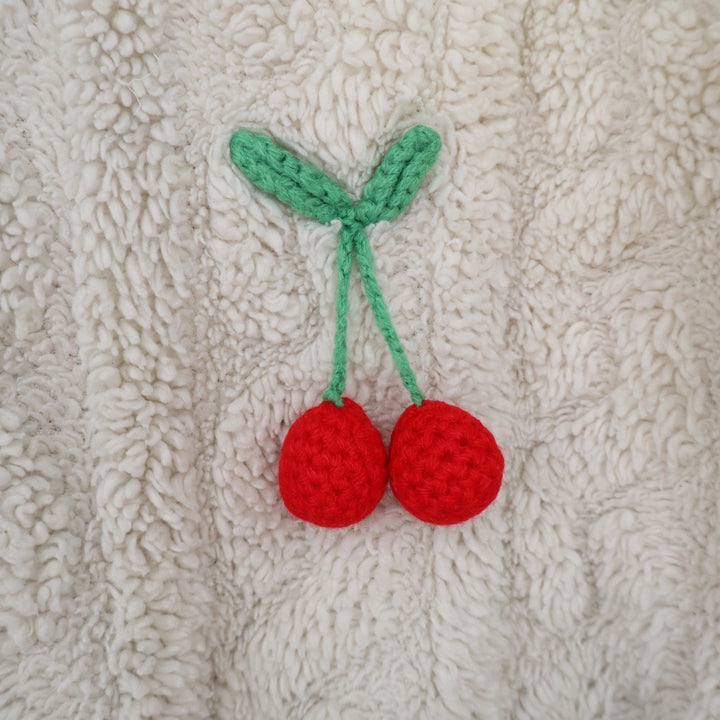 Unbranded Sherpa Fleece Cherry Cardigan Cream 3D Crochet Fruit Applique Jacket