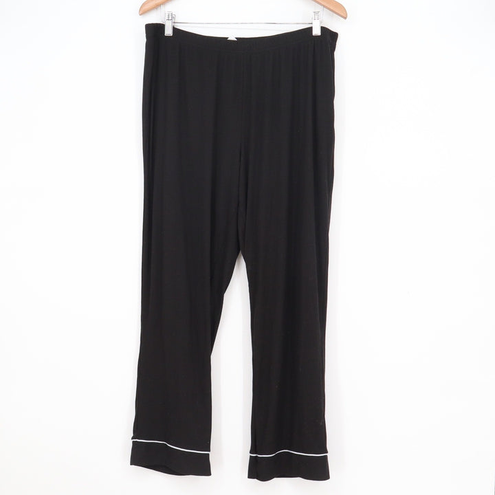 Nicole Miller New York Black Ribbed Pajama Pants XL White Piping Trim