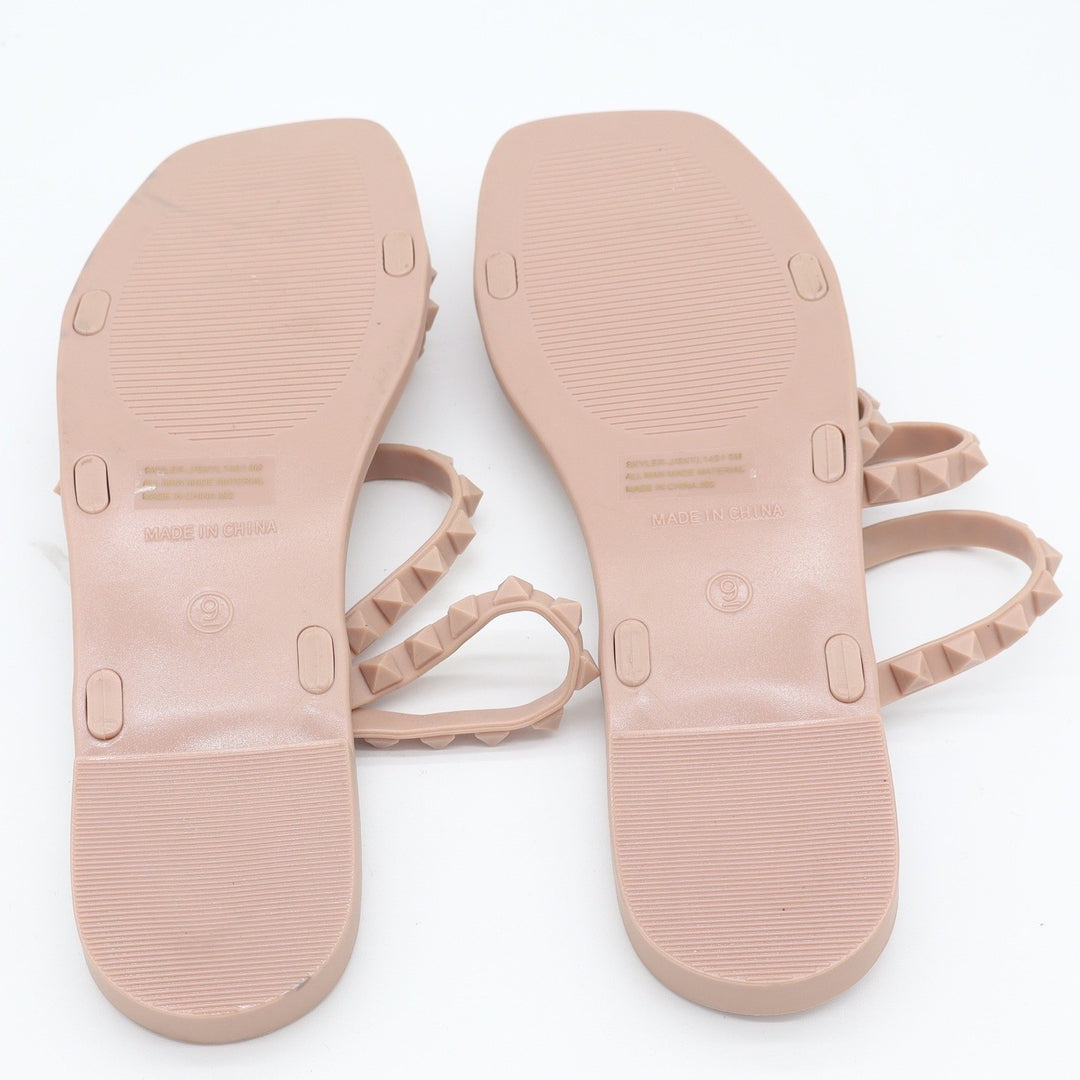 Steve Madden Skyler Pink Tan Studded Jelly Sandals Square Toe Slides 9