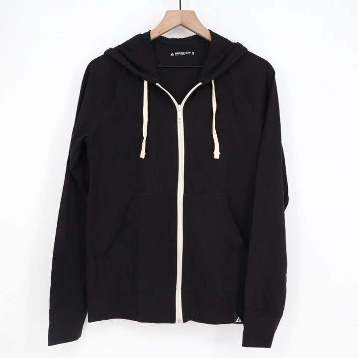 American Giant Hoodie Women Small Black Full Zip Logo Pockets Ribbed Hem Outdoor