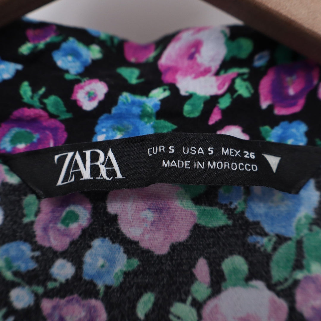 Zara Mini Dress Womens Small Multicolor Floral V-Neck Long Sleeve Spread Collar
