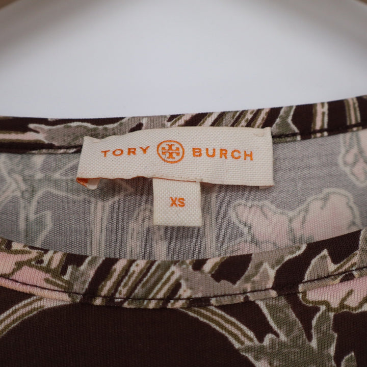 Tory Burch Silk Jersey Sheath Dress Brown Pink Art Nouveau Floral Poppy XS