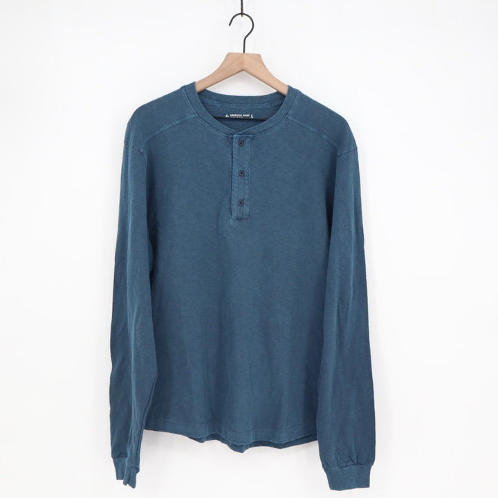 American Giant Broken-In Premium Slub T-Shirt Mens L Navy  Henley Neck Pullover