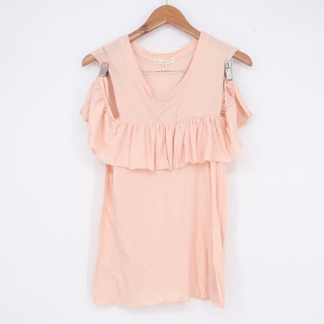 Truly Madly Deeply Peach Cold Shoulder Ruffle Top V-Neck Cotton Modal Size M