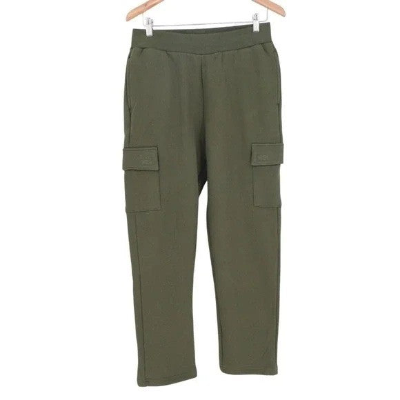 American Giant Sweatpants Womens Small Green Cotton Cargo Pockets Fleece Lined