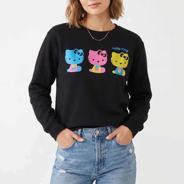 Sanrio Hello Kitty Graphic Sweatshirt Black Small Multi Color Trio Crewneck S
