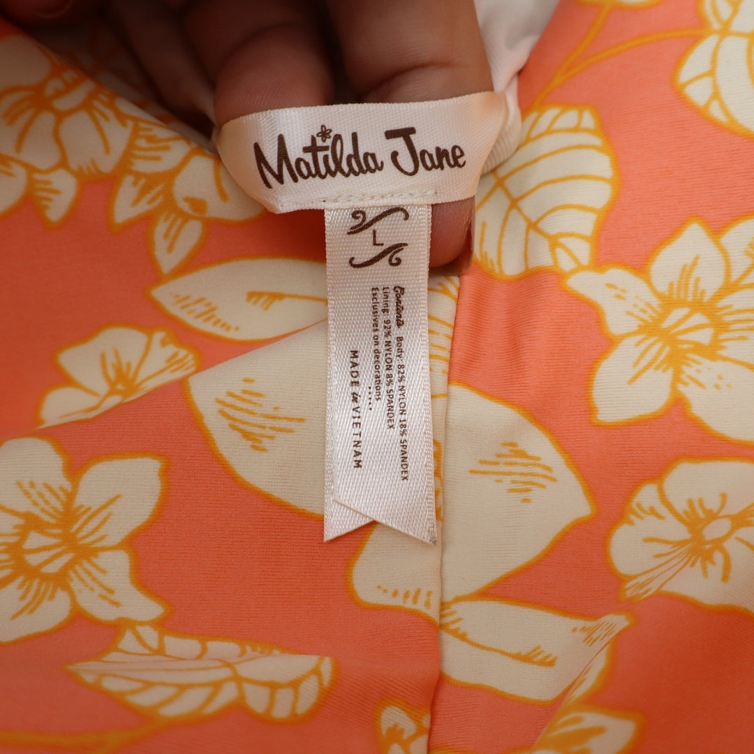 Matilda Jane Women's Floral One Piece Swimsuit Coral Orange Yellow L