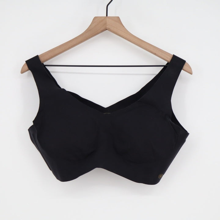 Honeylove T-Shirt Bra Womens XL Black Stretch V-Neck Wireless Smoothing Back