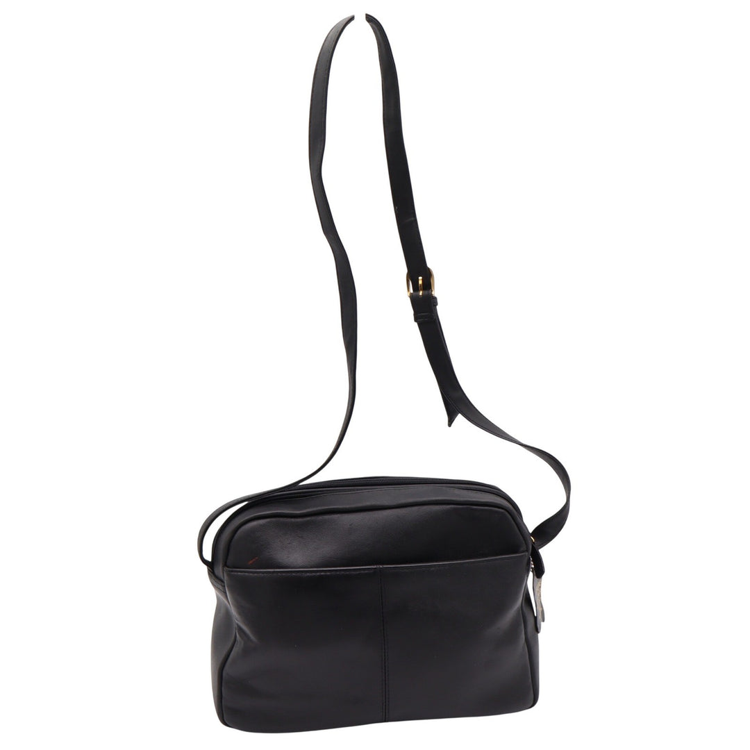Unbranded Crossbody Bag Womens Medium Black Leather Multi-Zip Gold Trim Good