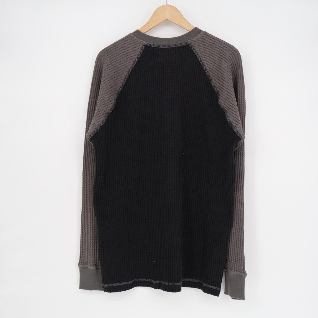 American Giant T-Shirt Mens L Black Gray Colorblock Cotton Stretch Waffle Knit