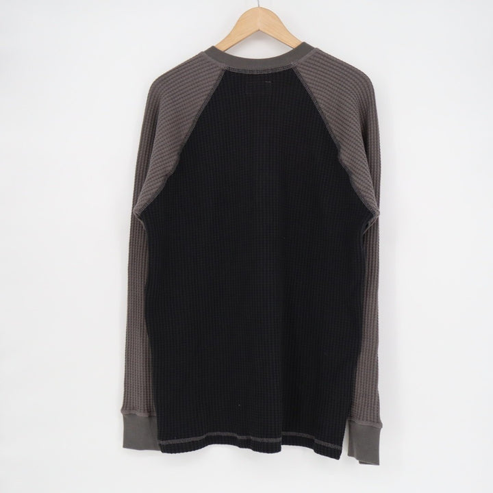 American Giant T-Shirt Mens L Black Gray Colorblock Cotton Stretch Waffle Knit